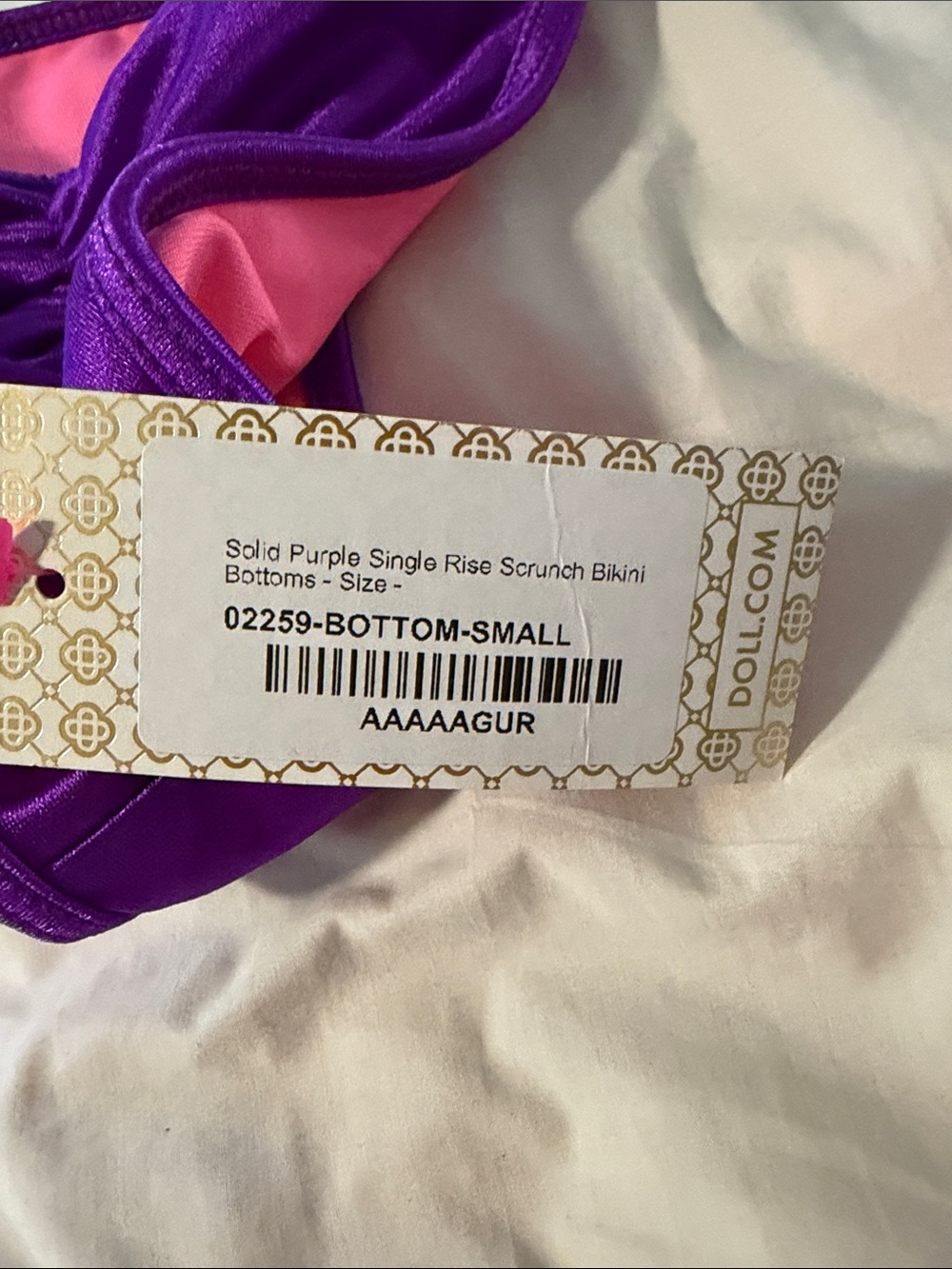Doll Swimwear Solid Purple Single Rise Scrunch Bikini Bottoms – Size Small - Picture 3 of 3